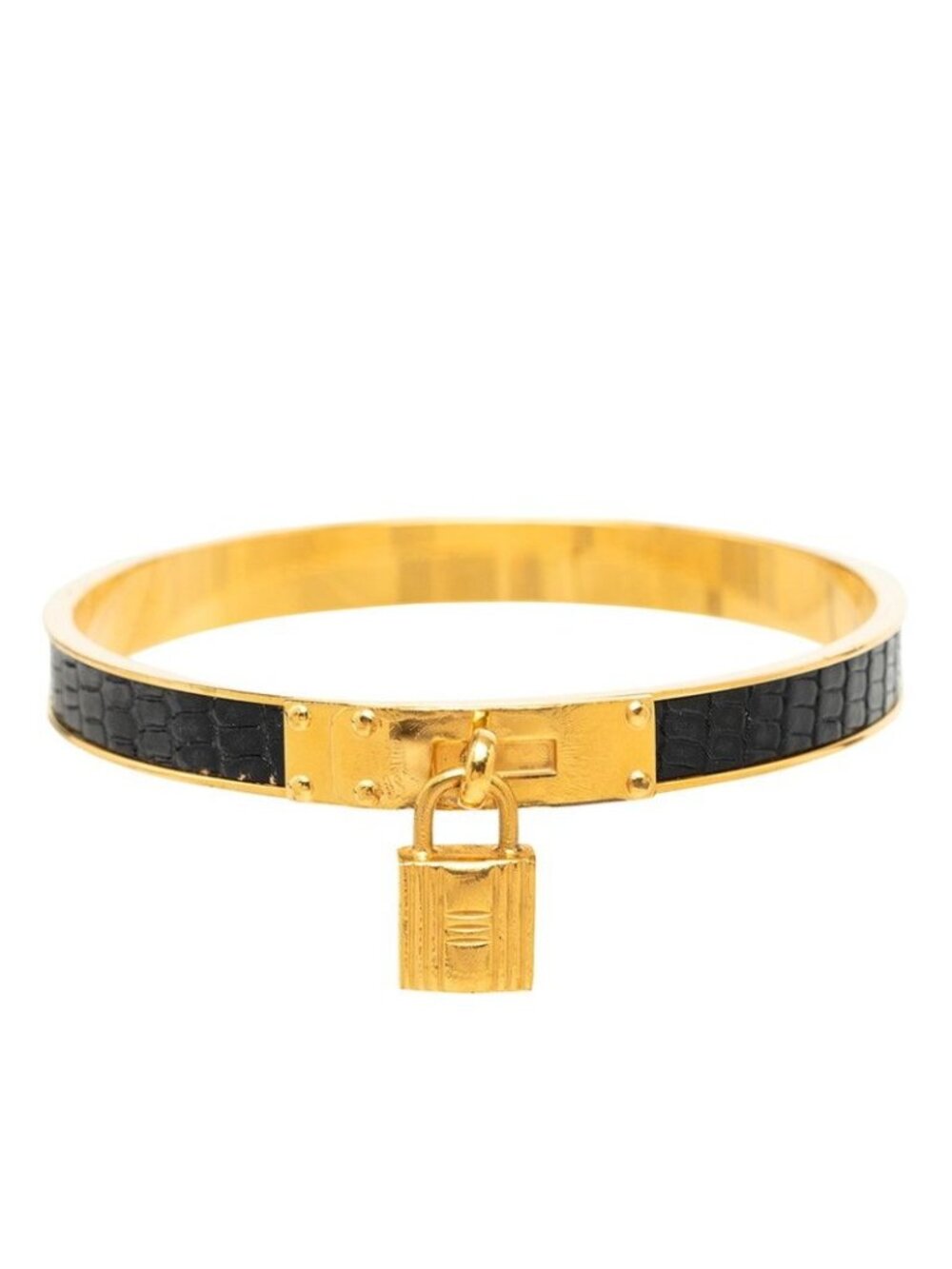 Hermes Kelly Bangle Gold Black Plated Leather Bracelet